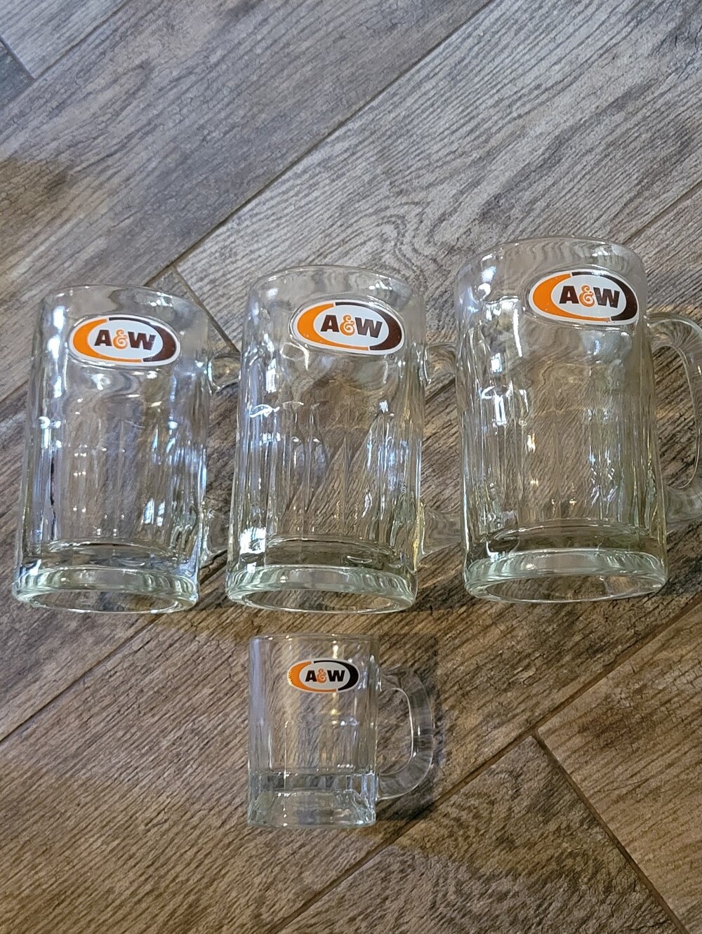 Vintage 60-70's A&W Root Beer Soda Glass Mugs Dimple Sides Heavy Glass Set Of 4